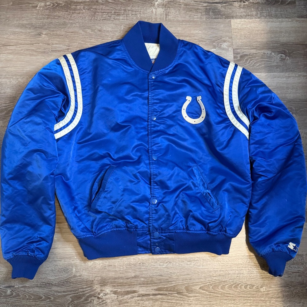 Vintage Starter Indianapolis Colts Satin Bomber Jacket XL Blue NFL 90s Varsity